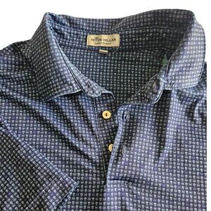 Peter Millar Summer Comfort Polo Men's Large‎ Blue Crowns Pattern Watson Cup